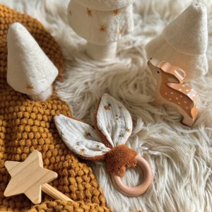 Anneau oreilles de Lapin en hêtre /  Double Gaze Nelsi Fauve