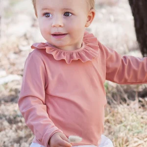 T-shirt anti-UV Chloe corail à volants - LES PETITS DORÉS