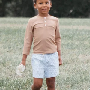 T-shirt anti-UV Billy camel doré 3 boutons - LES PETITS DORÉS