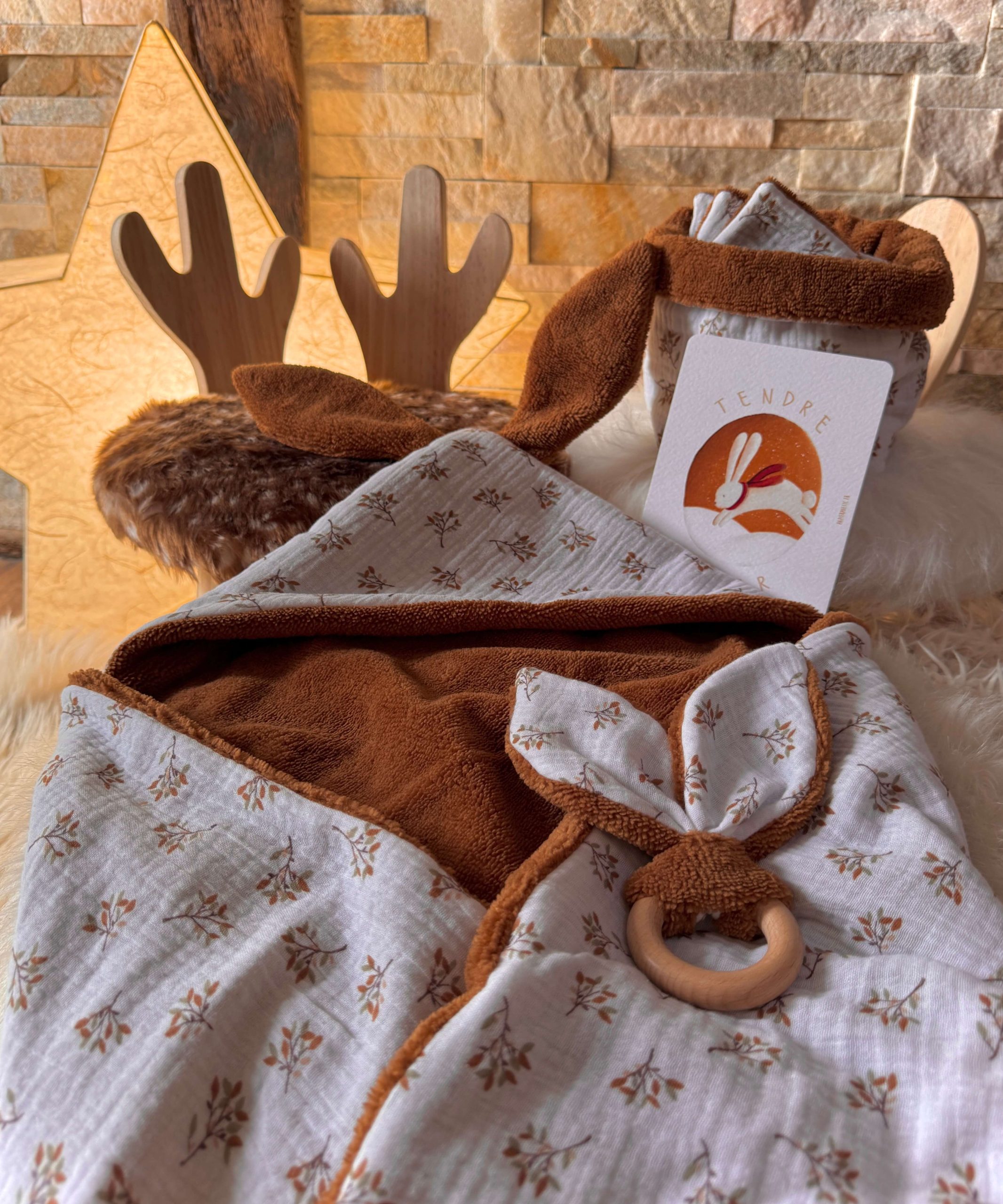 Cape de bain Lapinou / Double Gaze Judy Blanc