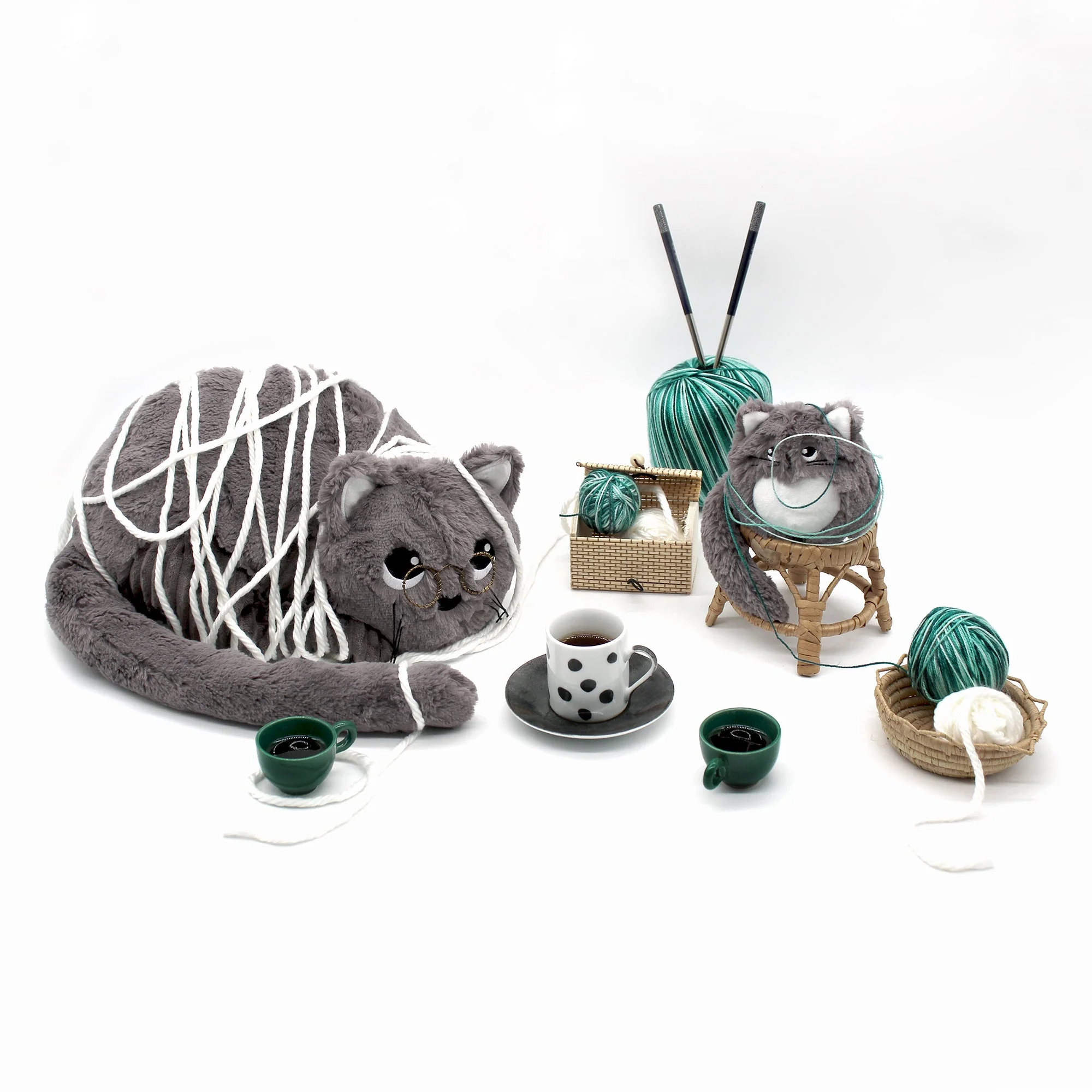 Peluche chat Miaou maman et son bébé gris - Les Ptipotos – Image 2