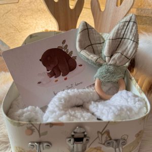 Anneau oreilles de Lapin en hêtre /  Double Gaze Jacques Ecru-Fougères