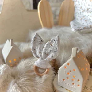 Anneau oreilles de Lapin en hêtre /  Double Gaze Janet