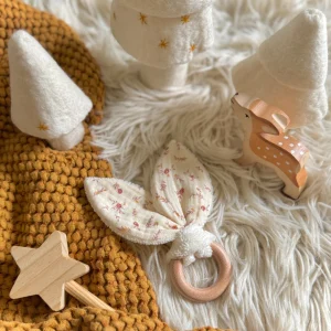 Anneau oreilles de Lapin en hêtre / Double Gaze Janet Ecru