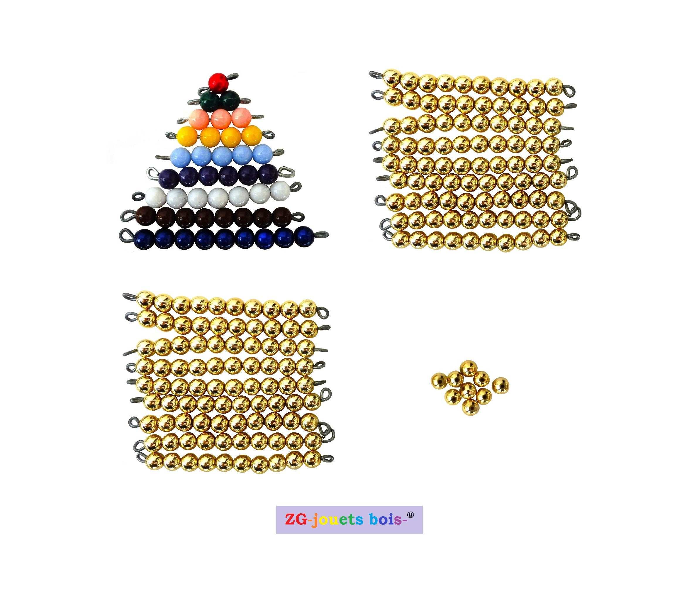 Perles (lot complet) Table Seguin 1&2 Montessori, 10 doré ou orange – Image 2
