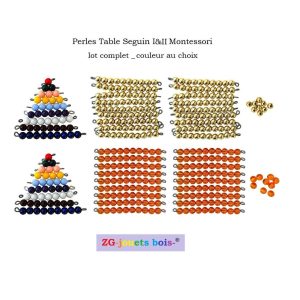 Perles (lot complet) Table Seguin 1&2 Montessori, 10 doré ou orange