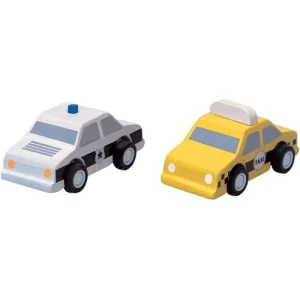 Voiture de police & Taxi jaune – véhicules en bois 3 ans+ | PlanToys